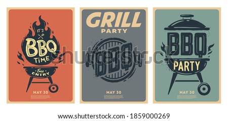 Set of barbecue posters. BBQ time. Barbecue party. Vintage poster.