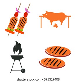 Set of barbecue related objects on a white background, Vector illustration