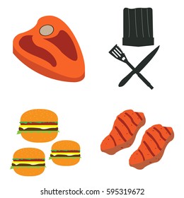 Set of barbecue related objects on a white background, Vector illustration