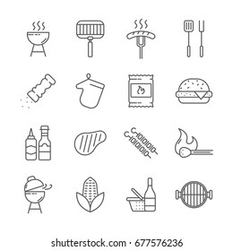 Set of barbecue Related Vector Line Icons. Includes such icons as Burger, steak, barbecue, campfire, grill, picnic