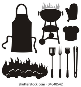 A set of barbecue silhouette icons isolated on white background.