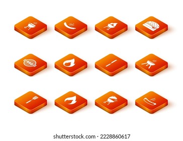 Set Barbecue spatula, Fire flame, grill, knife, Hotdog sandwich and icon. Vector