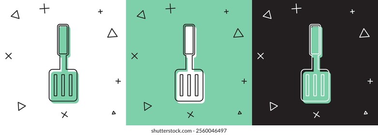 Set Barbecue spatula icon isolated on white and green, black background. Kitchen spatula icon. BBQ spatula sign. Barbecue and grill tool.  Vector