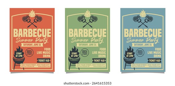Set Of Barbecue Summer Party vertical flyer poster vector template design