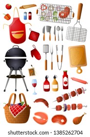 Set of barbecue tools and equipment for family free time