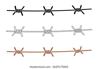 Conjunto de sinais de arame farpado no fundo branco. Ilustração vetorial
