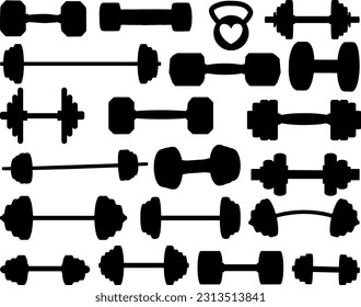 Set of Barbell Silhouette, Gym Equipment