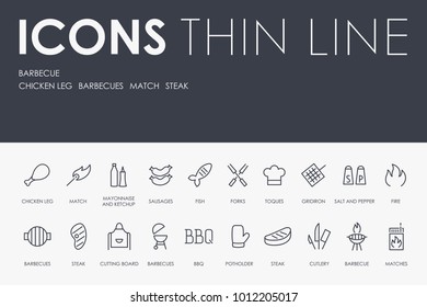 Set of BARBEQUE Thin Line Vector Icons and Pictograms