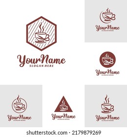 Set of Barber Coffee Logo Design Template. Barber Coffee logo concept vector. Creative Icon Symbol