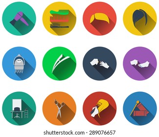 Set of barber icons in flat design. EPS 10 vector illustration with transparency.