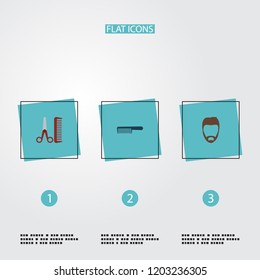 Set of barber icons flat style symbols with beard, hairstylist, comb and other icons for your web mobile app logo design.