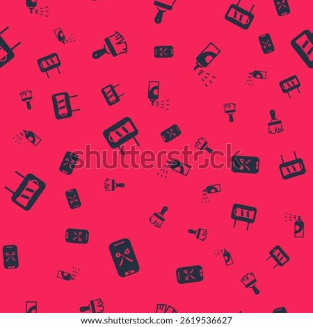 Set Barber online service or platform, Shaving brush, shop pole and Spray can hairspray on seamless pattern. Vector