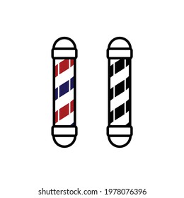 set of barber pole black and white or colorful logo design vector