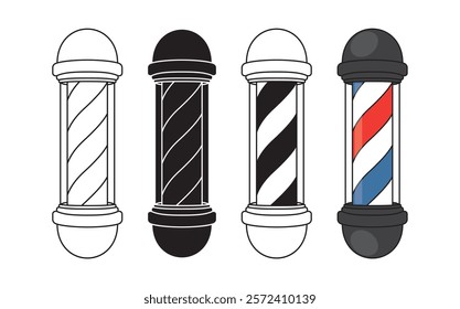 set barber pole outline black flat design vector illustration