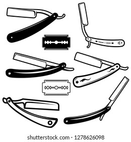 Set of barber razors and blades illustrations. Design elements for logo, label, sign, badge. Vector illustration