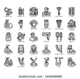 Set of barber salon thin line and pixel perfect icons for any web and app project. 