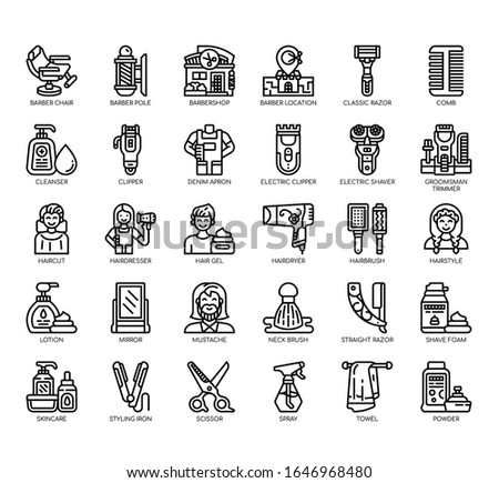 Set of barber salon thin line and pixel perfect icons for any web and app project. 