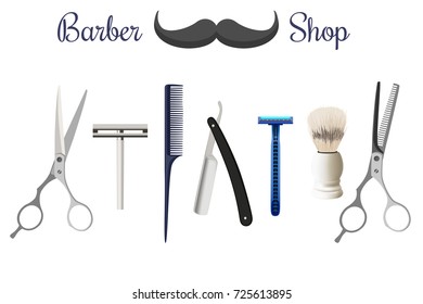 Set of barber shop elements on white background. 