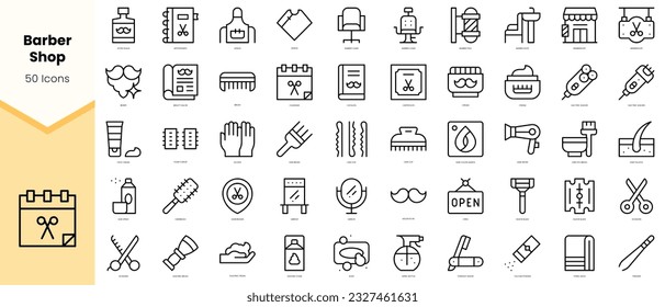 Set de peluquería Icons. Paquete de iconos de estilo de arte de línea simple. Ilustración del vector