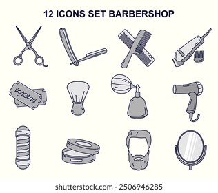 Set of barber shop icons vector illustration , flat and line art style concept