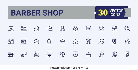 Set of Barber Shop line icons. It contains symbols to coiffure, vintage, mirror, shave, hair, hairdresser and more. Web icons. Vector outline and solid icons collection.