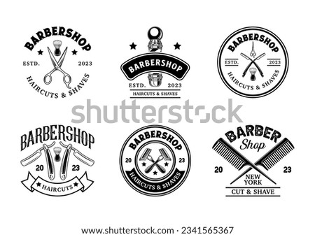 Set of barber shop logo sign badge. Vintage barber shop logo with retro style vector design collection	