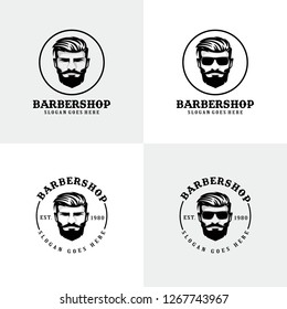 Set of barber shop logo template