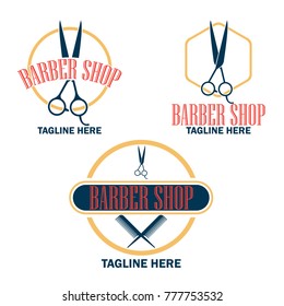 set of barber shop logo with text space for your slogan / tagline, vector illustration