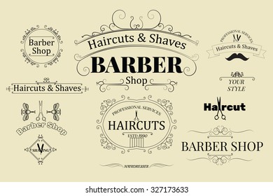 Set of Barber Shop logos, badges and vintage elements or label templates