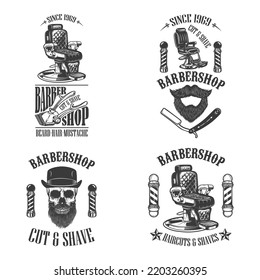 Set of barber shop poster templates. Barber shop chair. Vector illustration