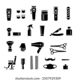 set of barber shop silhouette