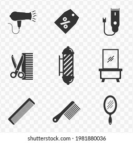 Set of barber shop simple vector icons with transparent background (PNG). Vector illustration.