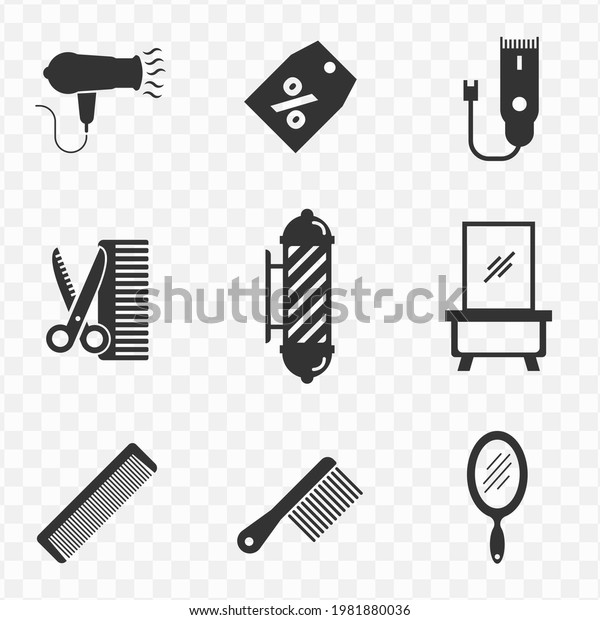 Set of barber shop simple\
vector icons with transparent background (PNG). Vector\
illustration.