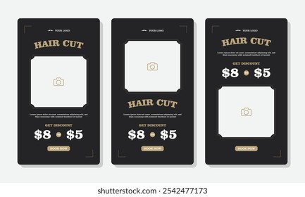 Set of Barber shop Social media Story or reels templates in luxury concept