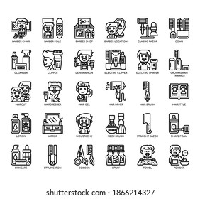 Set of barber shop thin line and pixel perfect icons for any web and app project. 