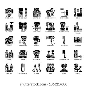 Set of barber shop thin line and pixel perfect icons for any web and app project. 