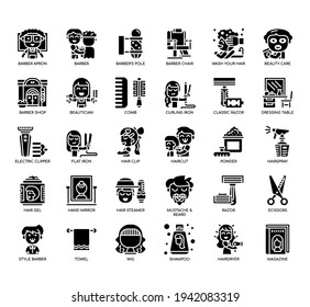 Set of Barber Shop thin line and pixel perfect icons for any web and app project. 