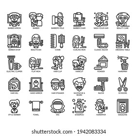 Set of Barber Shop thin line and pixel perfect icons for any web and app project. 