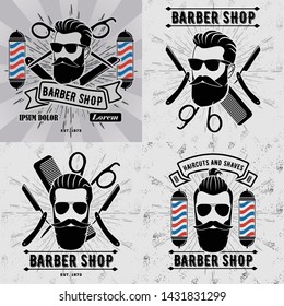 Set of Barber shop vintage label, badge, or emblem. Vector illustration