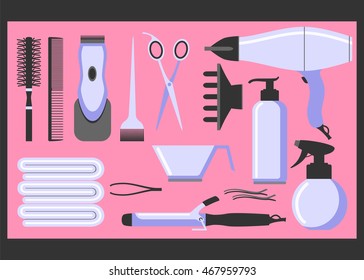 Set of barber tools. Flat design. Icons for beauty salon. Vector illustration.