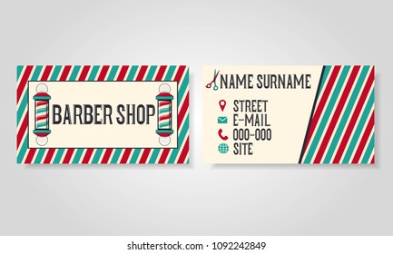 Set Of Barbershop Business Cards. Hair Salon Card Design Template. Man Brooming. Vector Illustration.