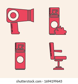 Set Barbershop chair, Hair dryer, Shaving gel foam and Shaving gel foam icon. Vector