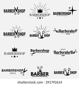 Set of barbershop club logos, labels and emblems