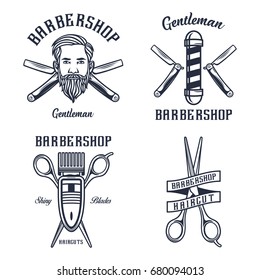 Set of barbershop emblem, logo, badge