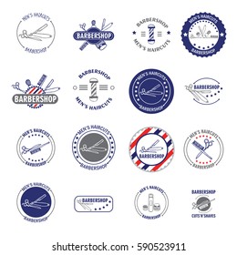 Set of barbershop emblems. Can use as logotype for company for men beauty
