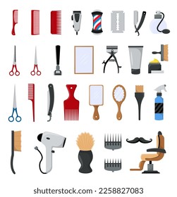 Set of barbershop equipments and accessories vector illustration