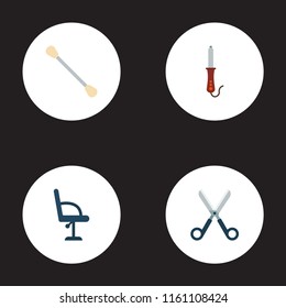 Set of barbershop icons flat style symbols with swab, curling iron, barbershop furniture and other icons for your web mobile app logo design.