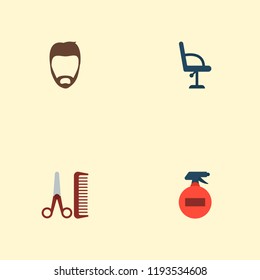 Set of barbershop icons flat style symbols with barbershop furniture, hairspray, beard and other icons for your web mobile app logo design.