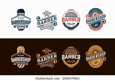 Conjunto de logotipo de Barbershop en estilo vintage. Plantillas de vectores