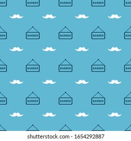 Set Barbershop and Mustache on seamless pattern. Vector